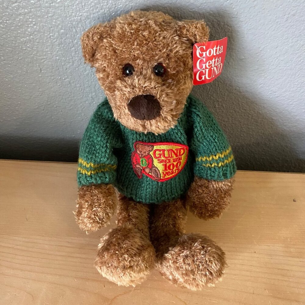 Gund 100th Anniversary Celebration Teddy Bear Plush With‎ Green Sweater & Tag